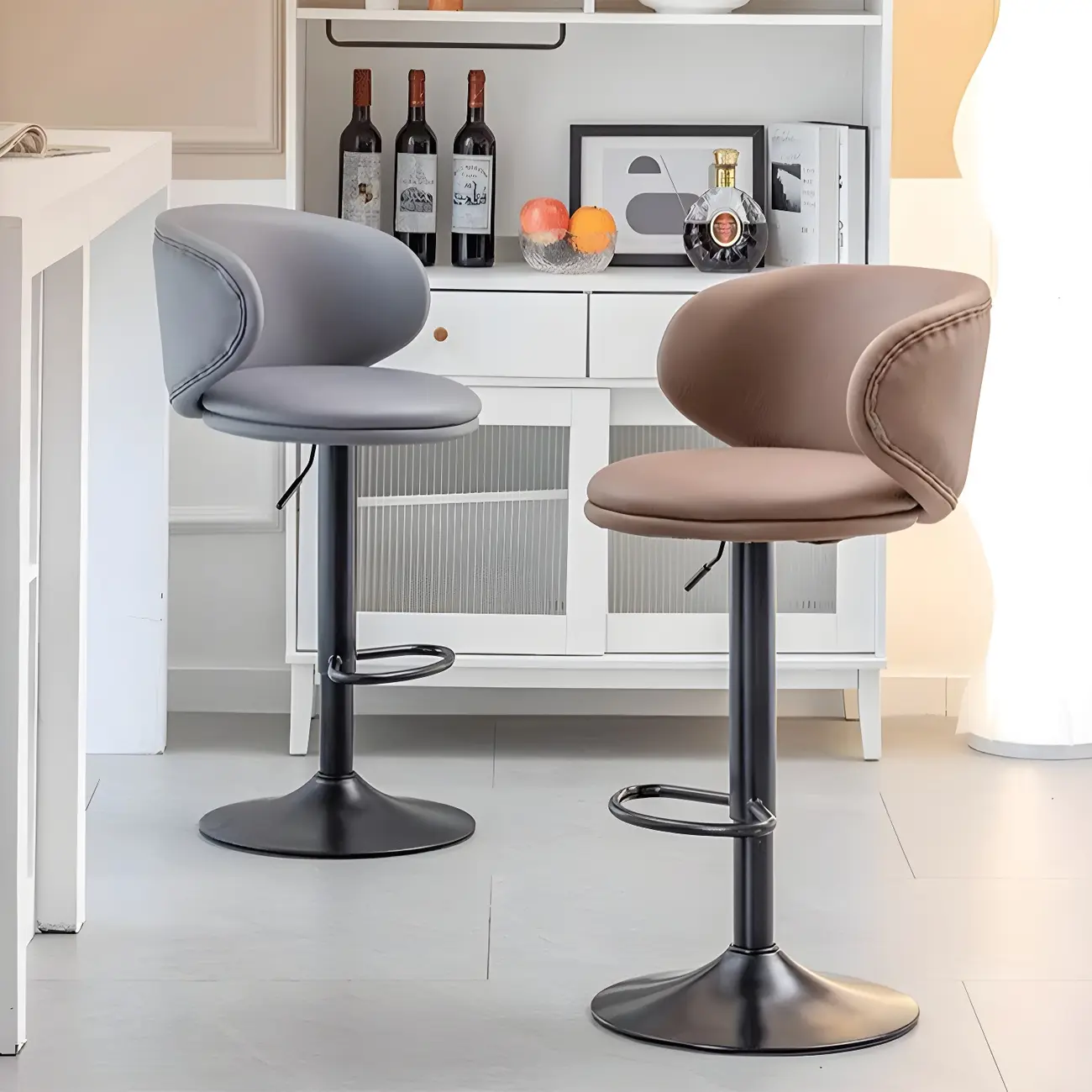 Traditional Upholstered Bar Stools with Height-Adjustable Seat Image - 28 | homeyfad