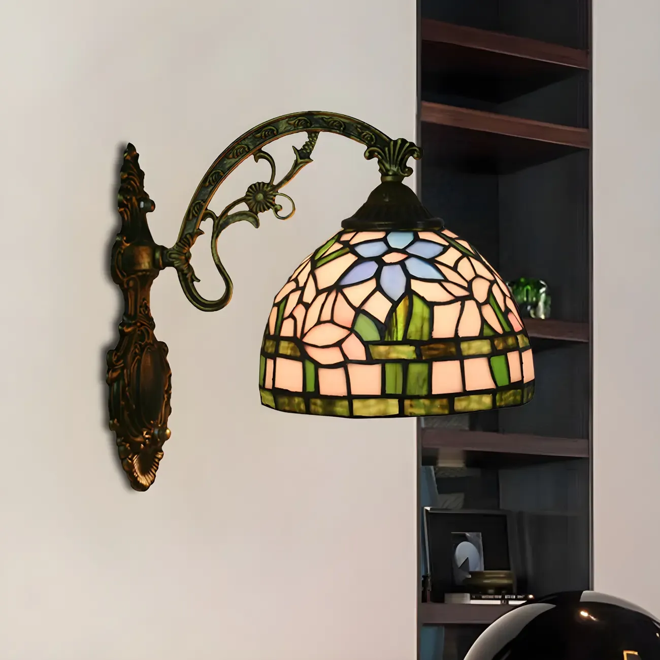 Vintage Tiffany Stained Glass Wall Light Floral Design Image - 10