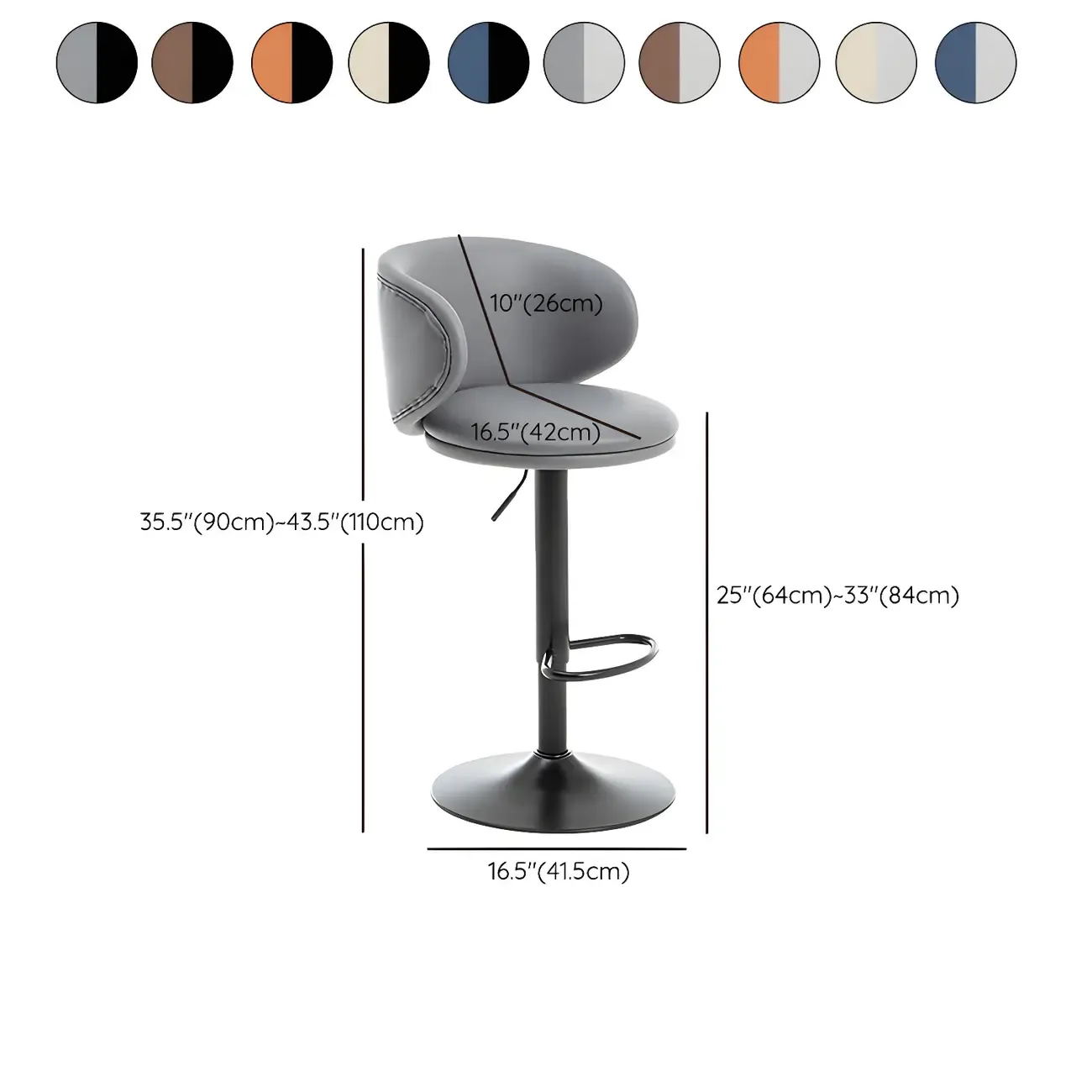 Traditional Upholstered Bar Stools with Height-Adjustable Seat #size