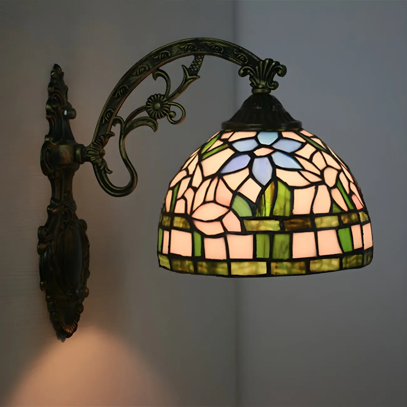 Vintage Tiffany Stained Glass Wall Light Floral Design Image - 12