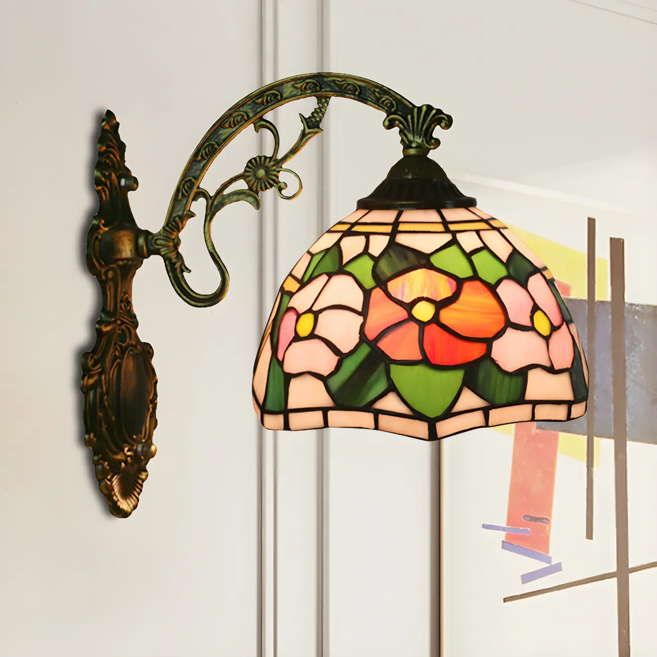 Vintage Tiffany Stained Glass Wall Light Floral Design Image - 15 | homeyfad