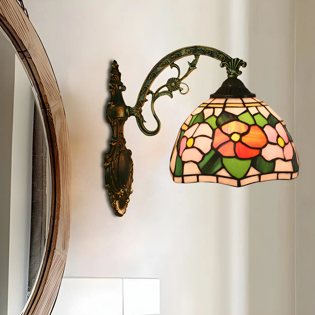 Vintage Tiffany Stained Glass Wall Light Floral Design Image - 16 | homeyfad