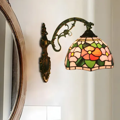 Vintage Tiffany Stained Glass Wall Light Floral Design Image - 16