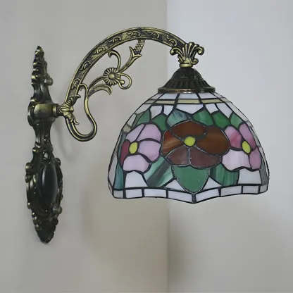 Vintage Tiffany Stained Glass Wall Light Floral Design Image - 17