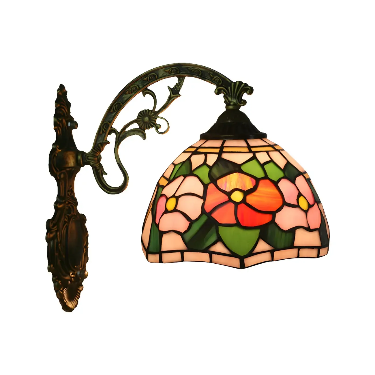 Vintage Tiffany Stained Glass Wall Light Floral Design Image - 18