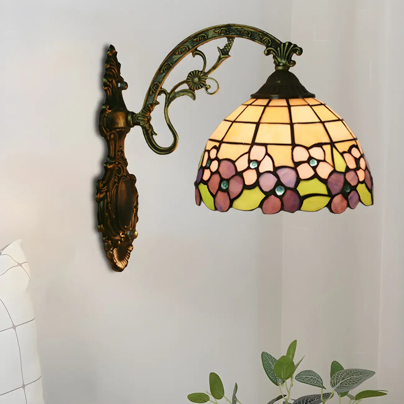 Vintage Stained Glass LED Wall Sconce for Living Room | HomeyFad 