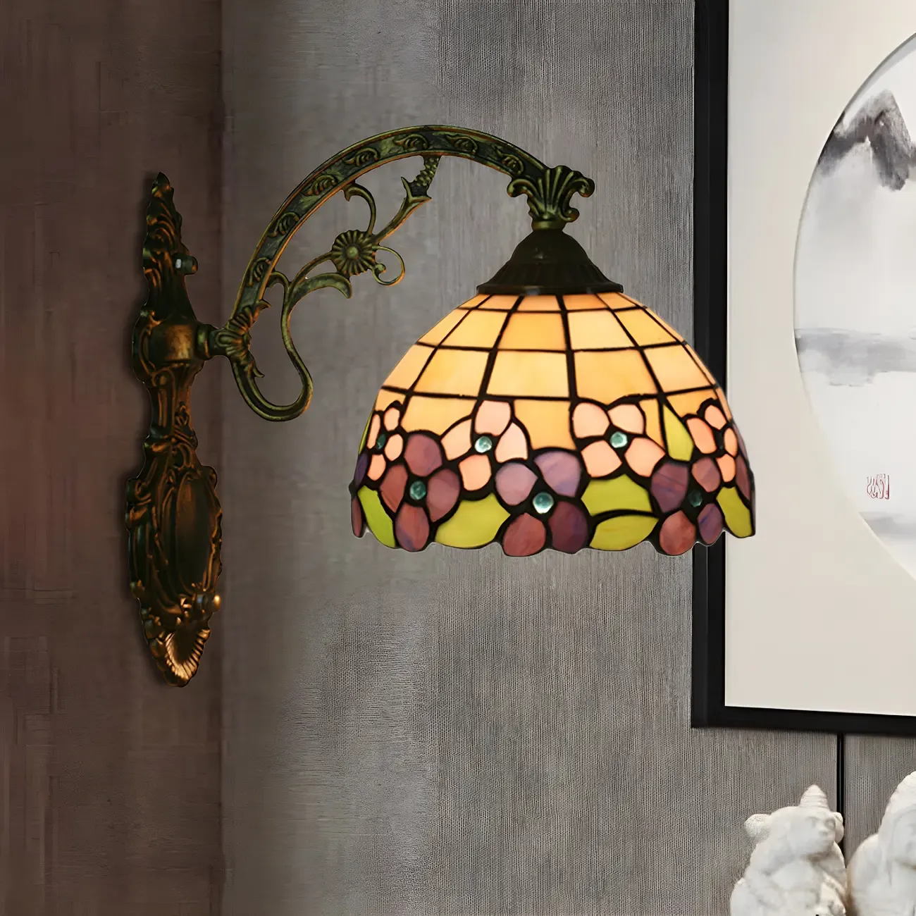 Vintage Tiffany Stained Glass Wall Light Floral Design Image - 21