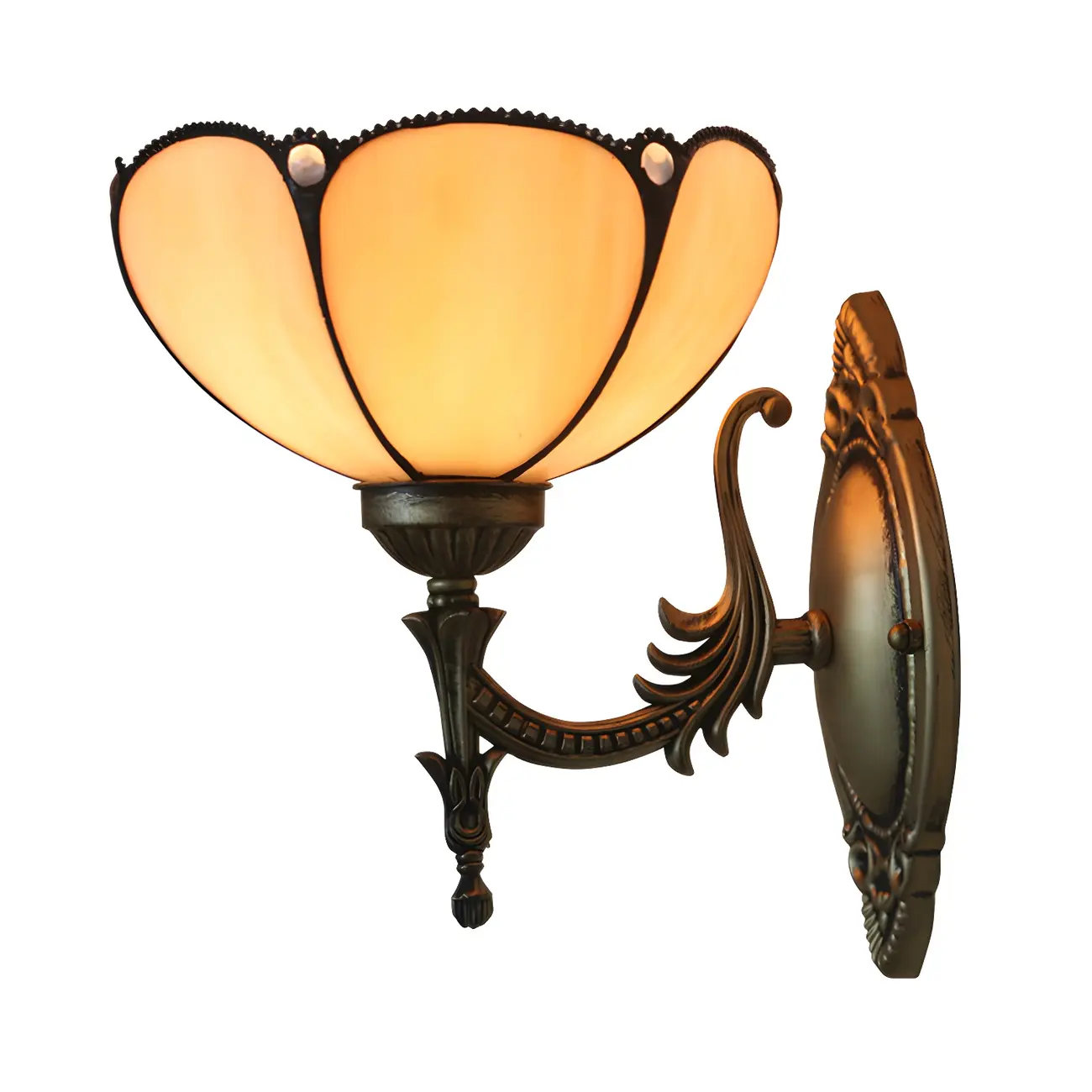 Vintage Tiffany Style Glass Bronze Wall Sconce Light Image - 2 | homeyfad