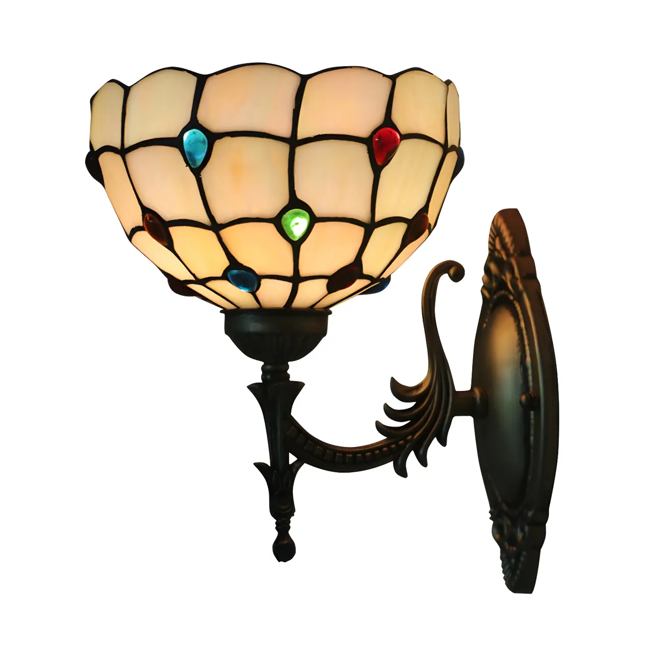 Vintage Tiffany Style Glass Bronze Wall Sconce Light Image - 8 | homeyfad