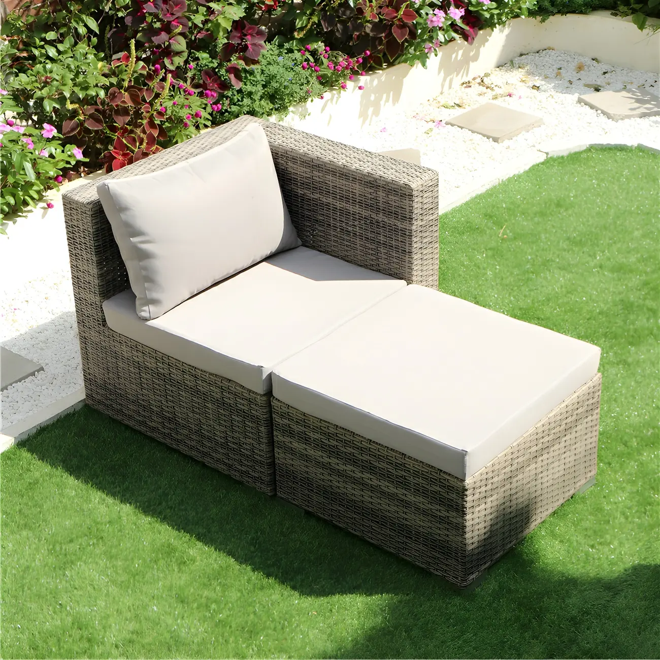 Brown Wicker Outdoor Sofa with Waterproof Cushions Image - 1 | homeyfad