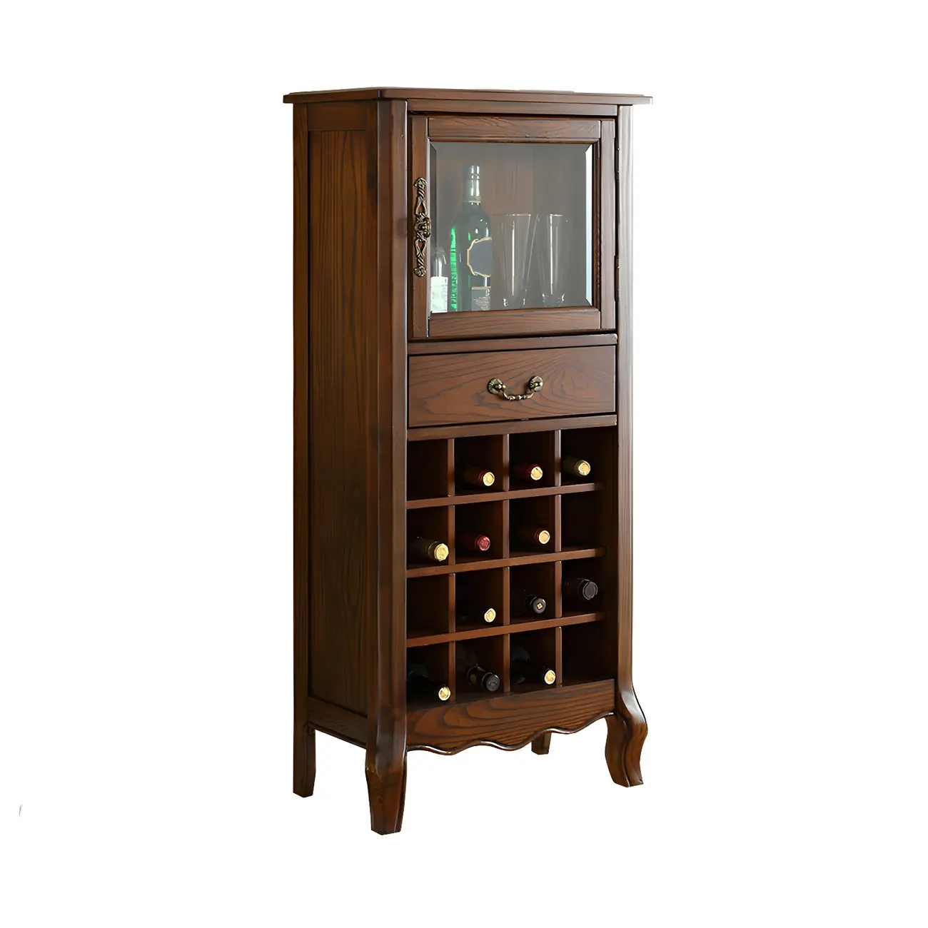 Mid-Century Modern Brown Wood Wine Cabinet with Glass Door Image - 6 | homeyfad