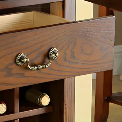 Mid-Century Modern Brown Wood Wine Cabinet with Glass Door Image - 5