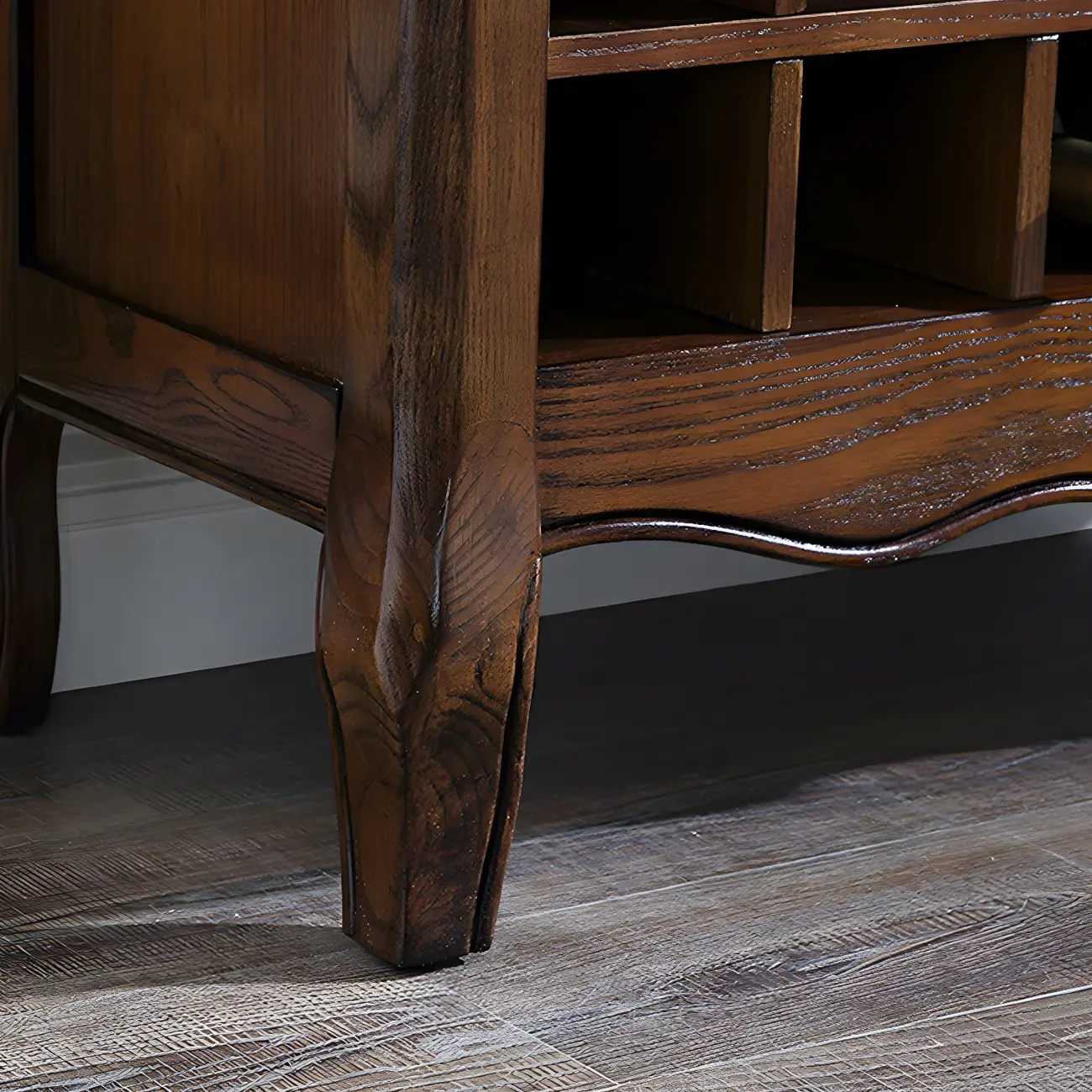 Mid-Century Modern Brown Wood Wine Cabinet with Glass Door Image - 9 | homeyfad