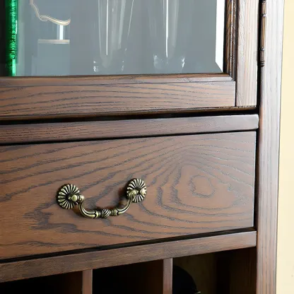 Mid-Century Modern Brown Wood Wine Cabinet with Glass Door Image - 10