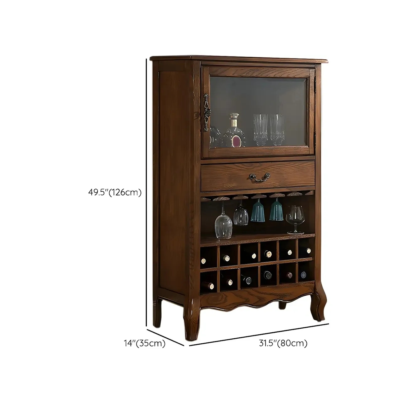 Mid-Century Modern Brown Wood Wine Cabinet with Glass Door Image - 12