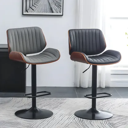 Elegant Wood Leather Red Swivel Adjustable Bar Stool Image - 12