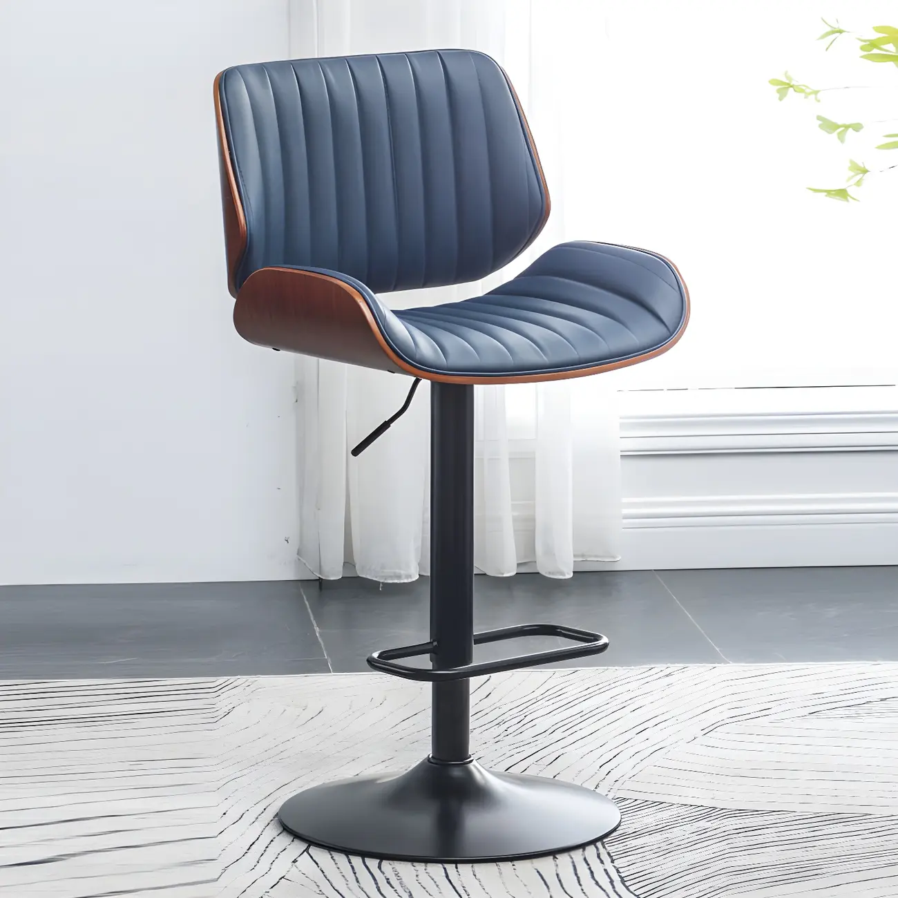 Elegant Wood Leather Red Swivel Adjustable Bar Stool Image - 2 | homeyfad