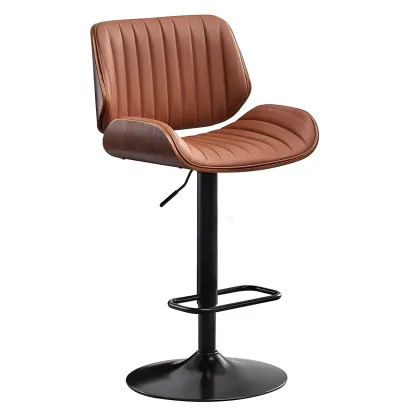 Elegant Wood Leather Red Swivel Adjustable Bar Stool Image - 19