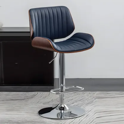 Elegant Wood Leather Red Swivel Adjustable Bar Stool Image - 7