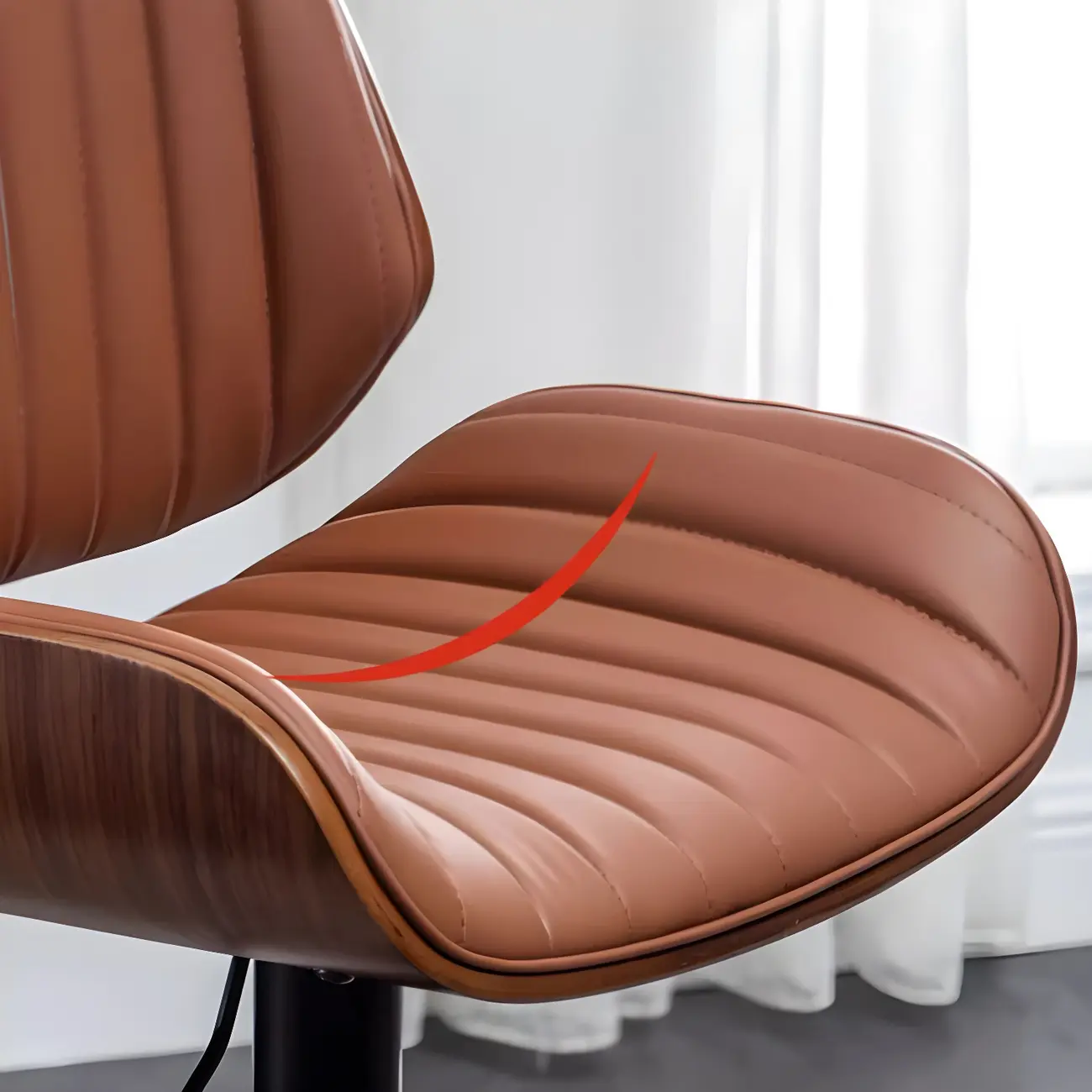 Elegant Wood Leather Red Swivel Adjustable Bar Stool Image - 21 | homeyfad