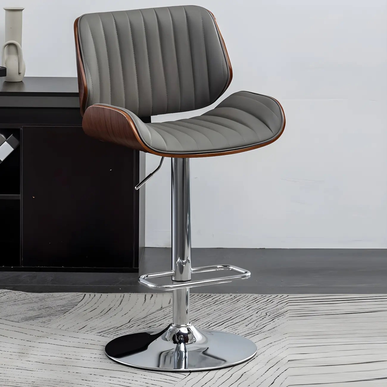 Elegant Wood Leather Red Swivel Adjustable Bar Stool Image - 5 | homeyfad