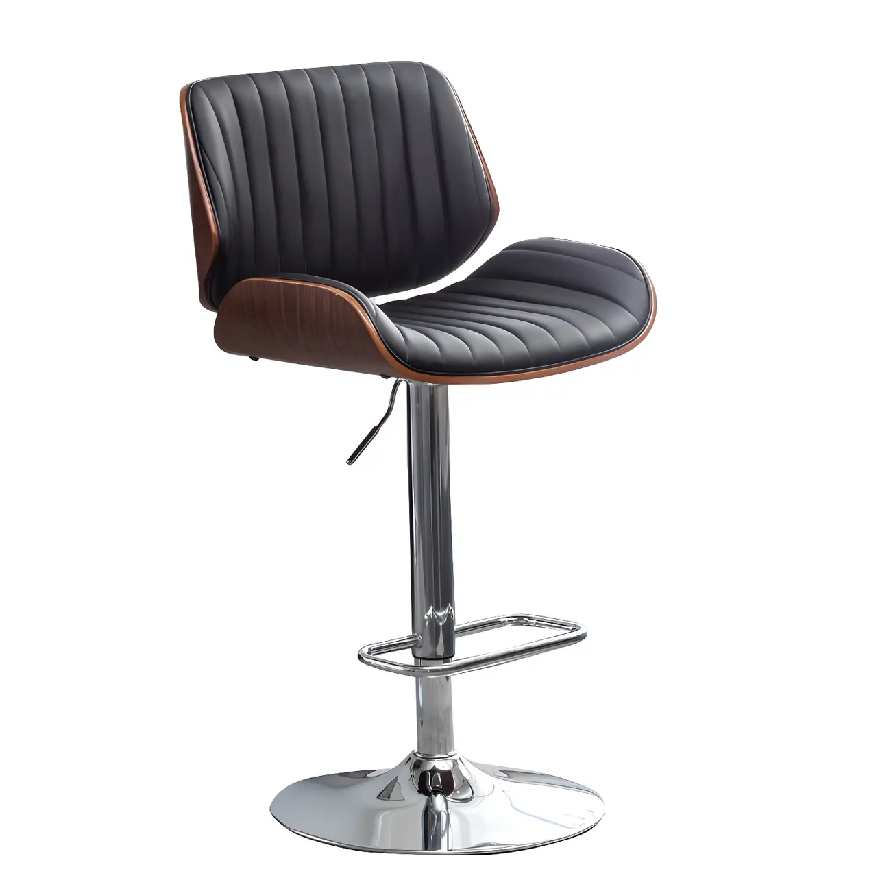 Elegant Wood Leather Red Swivel Adjustable Bar Stool Image - 24 | homeyfad