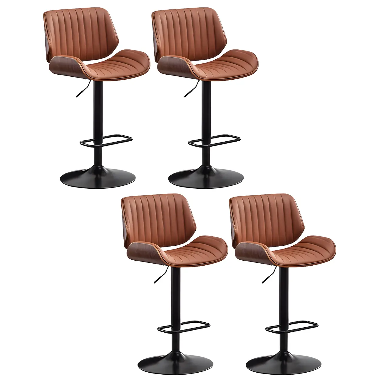 Elegant Wood Leather Red Swivel Adjustable Bar Stool Image - 27 | homeyfad