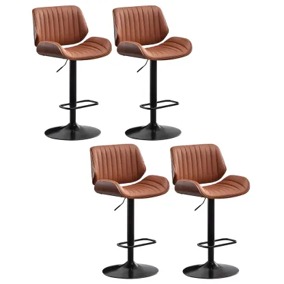 Elegant Wood Leather Red Swivel Adjustable Bar Stool Image - 27