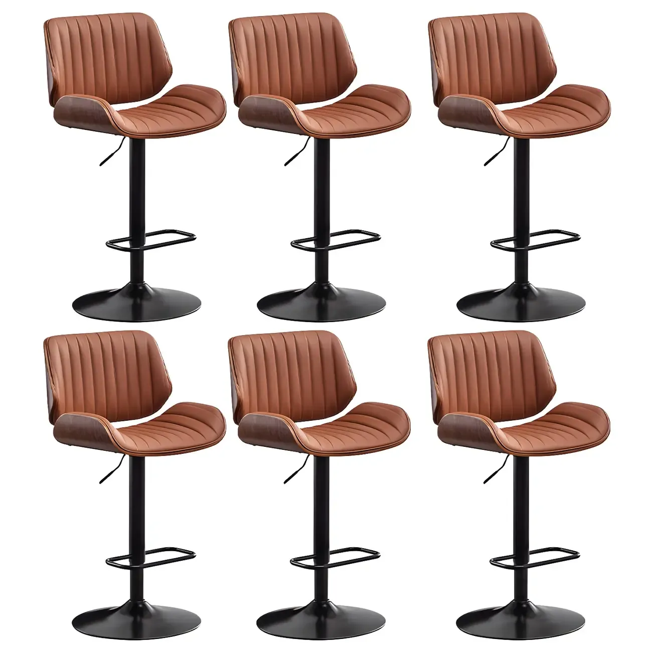 Elegant Wood Leather Red Swivel Adjustable Bar Stool Image - 28
