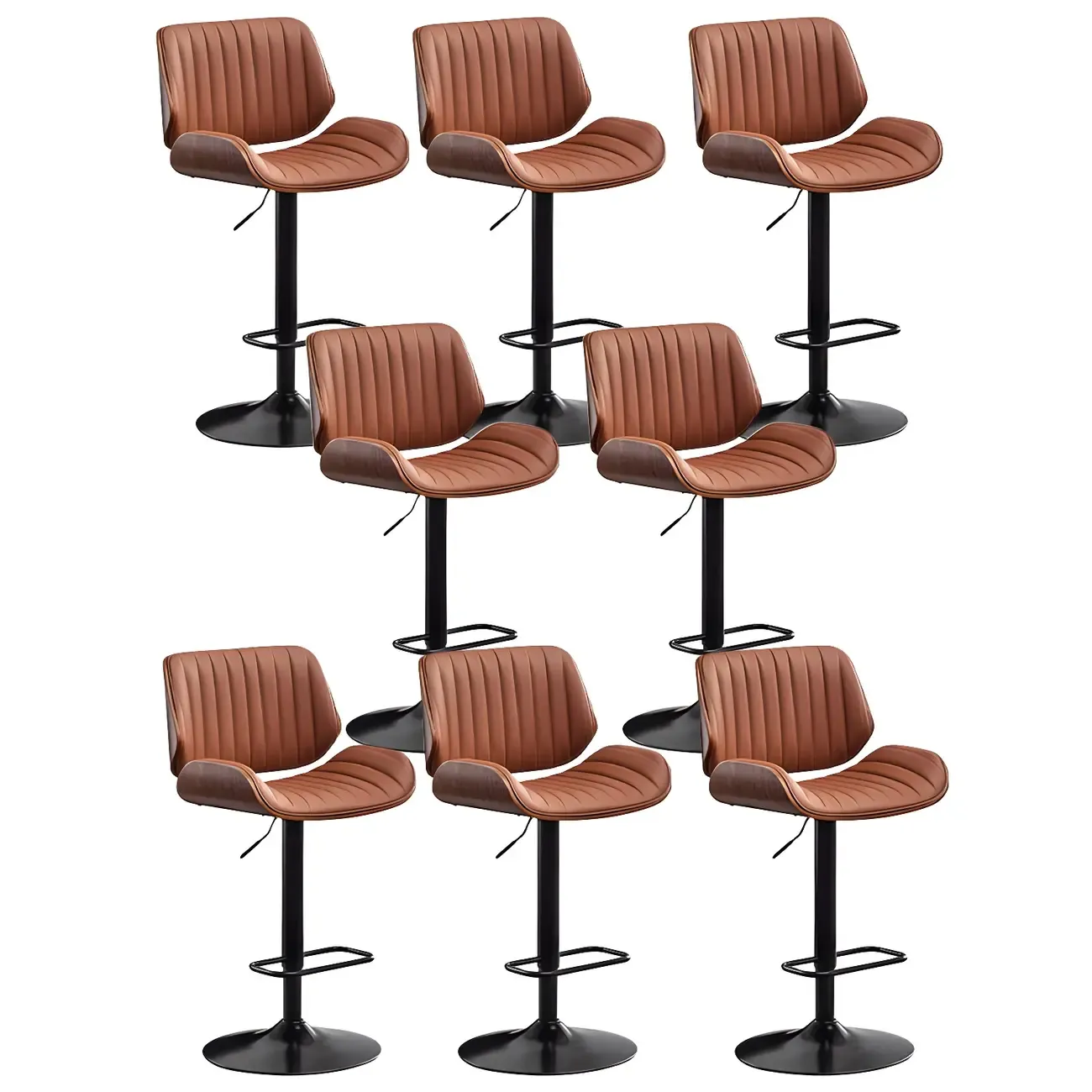 Elegant Wood Leather Red Swivel Adjustable Bar Stool Image - 29