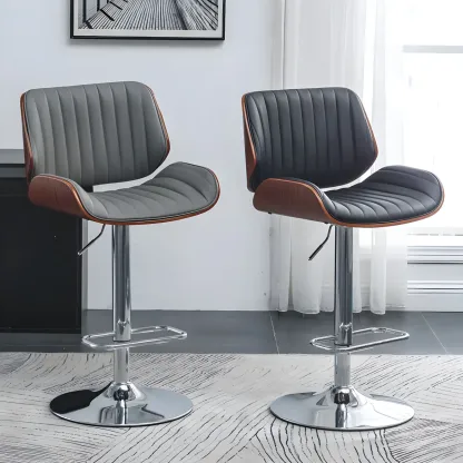 Elegant Wood Leather Red Swivel Adjustable Bar Stool Image - 13