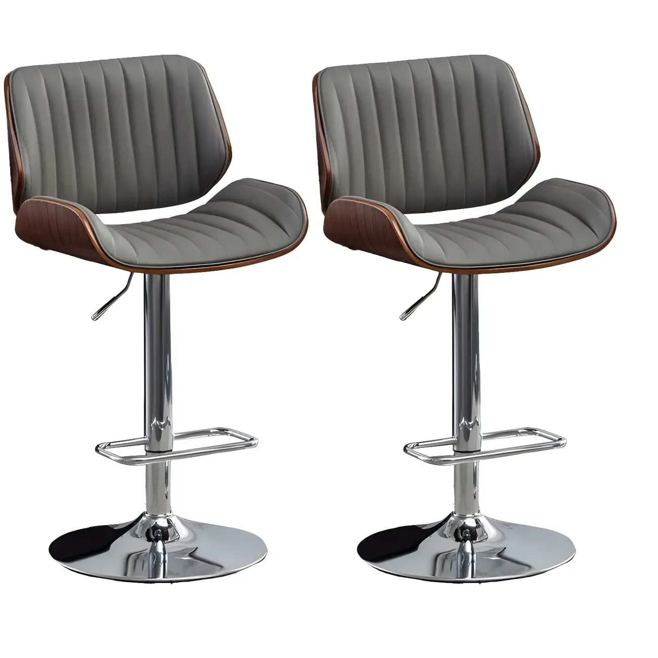 Elegant Wood Leather Red Swivel Adjustable Bar Stool Image - 30