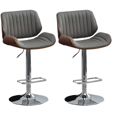 Elegant Wood Leather Red Swivel Adjustable Bar Stool Image - 30