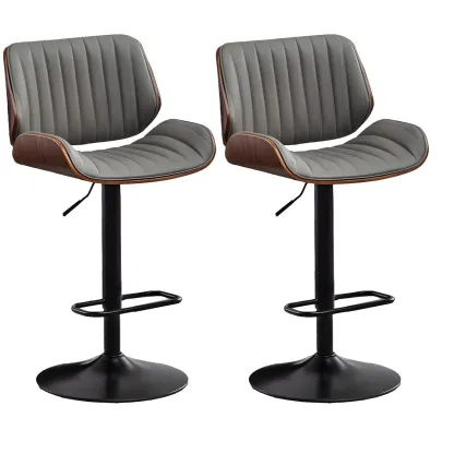 Elegant Wood Leather Red Swivel Adjustable Bar Stool Image - 34