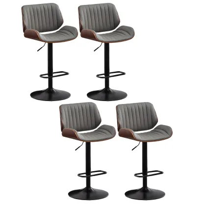 Elegant Wood Leather Red Swivel Adjustable Bar Stool Image - 35