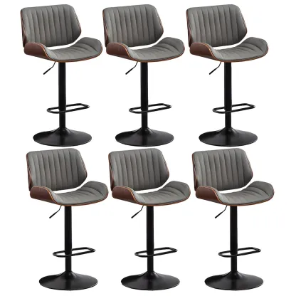 Elegant Wood Leather Red Swivel Adjustable Bar Stool Image - 36