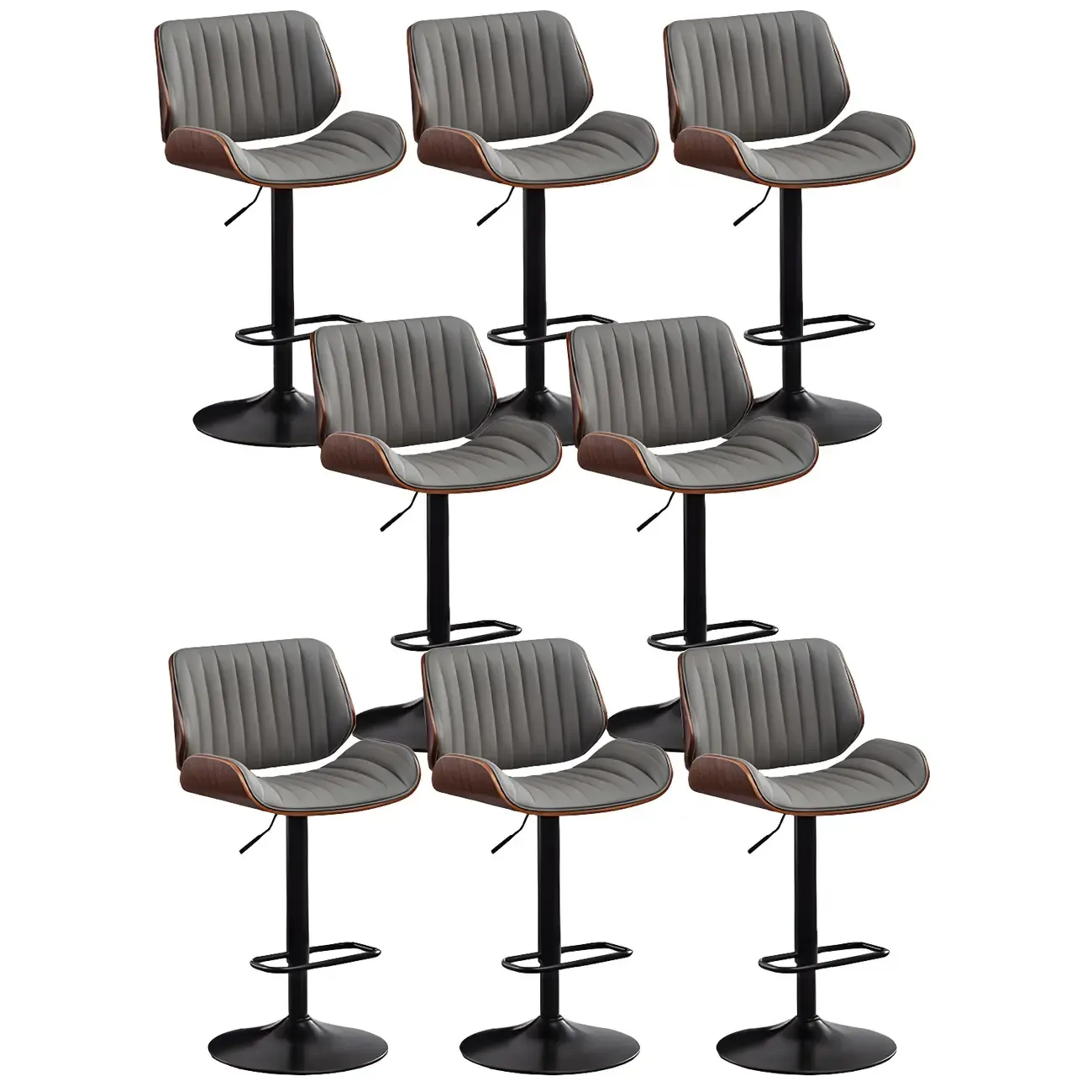 Elegant Wood Leather Red Swivel Adjustable Bar Stool Image - 37