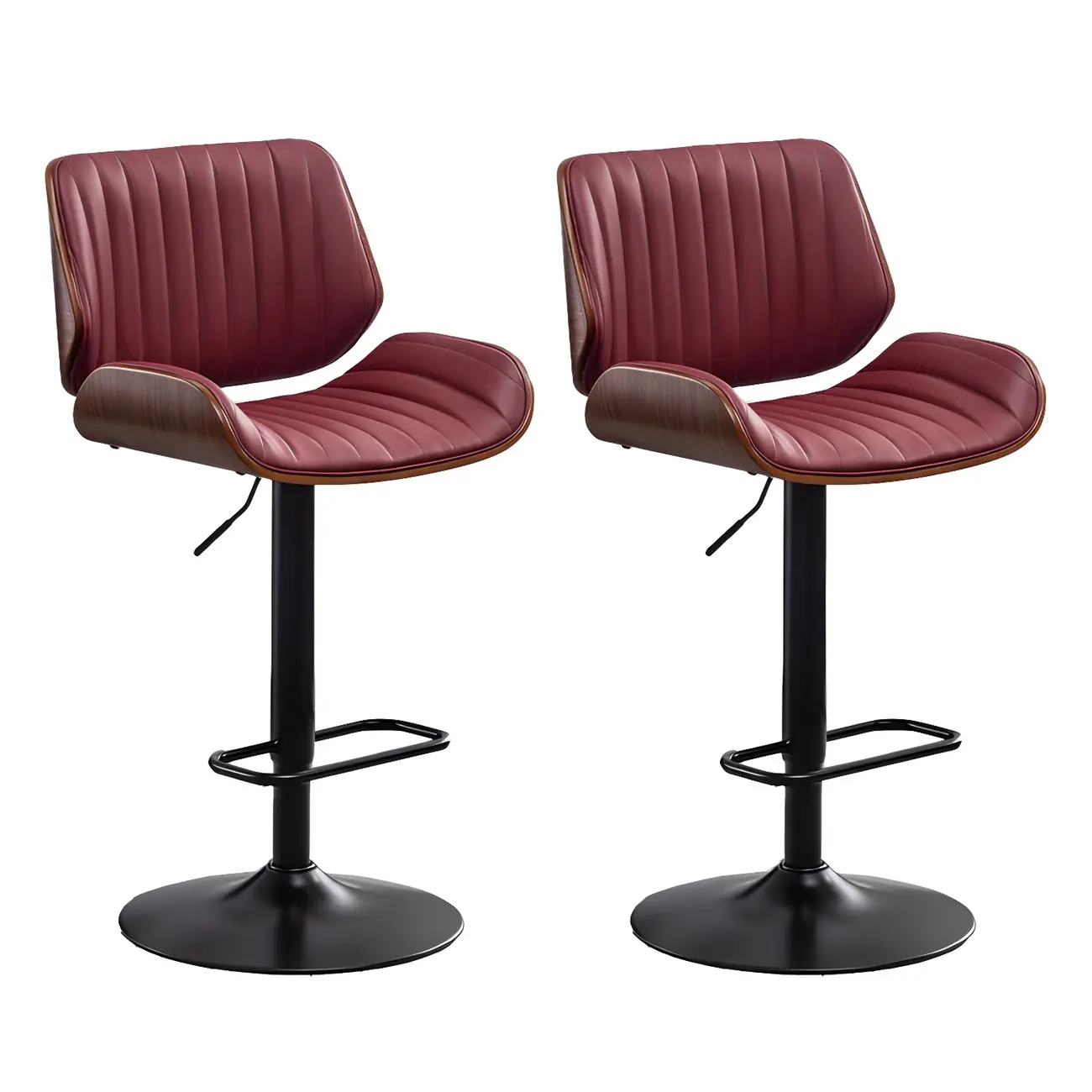 Elegant Wood Leather Red Swivel Adjustable Bar Stool Image - 42 | homeyfad