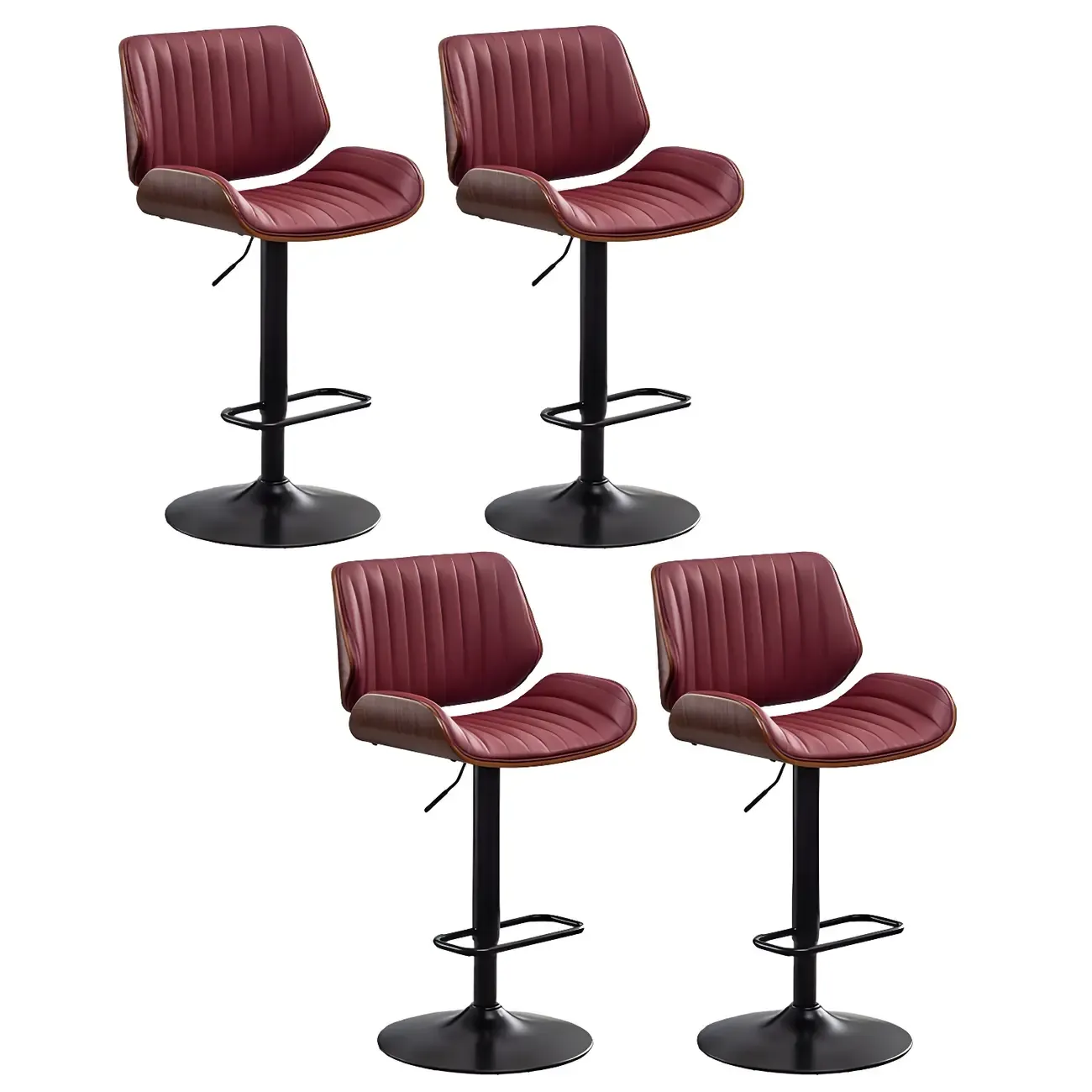 Elegant Wood Leather Red Swivel Adjustable Bar Stool Image - 43
