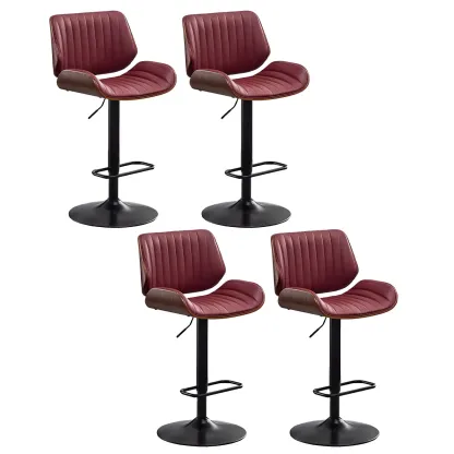Elegant Wood Leather Red Swivel Adjustable Bar Stool Image - 43