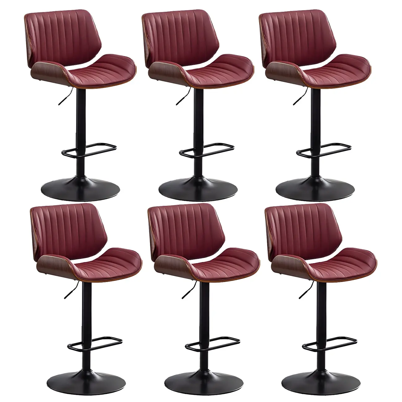 Elegant Wood Leather Red Swivel Adjustable Bar Stool Image - 44 | homeyfad