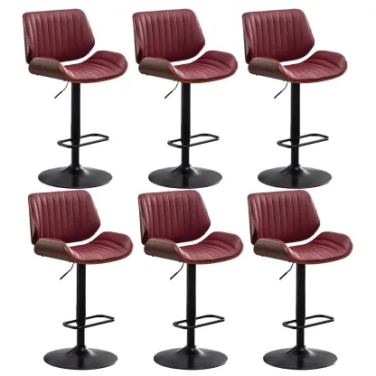 Elegant Wood Leather Red Swivel Adjustable Bar Stool Image - 44