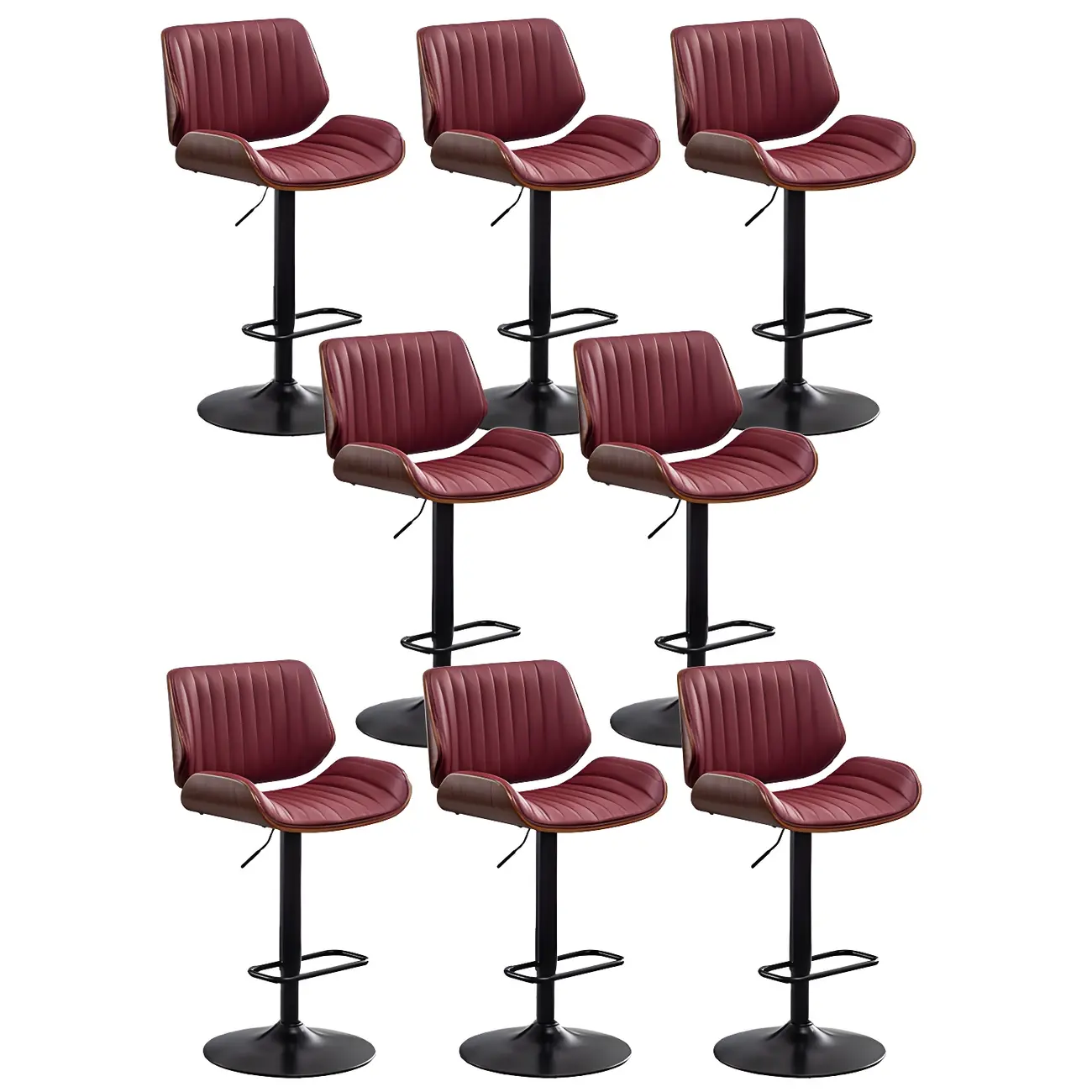 Elegant Wood Leather Red Swivel Adjustable Bar Stool Image - 45 | homeyfad