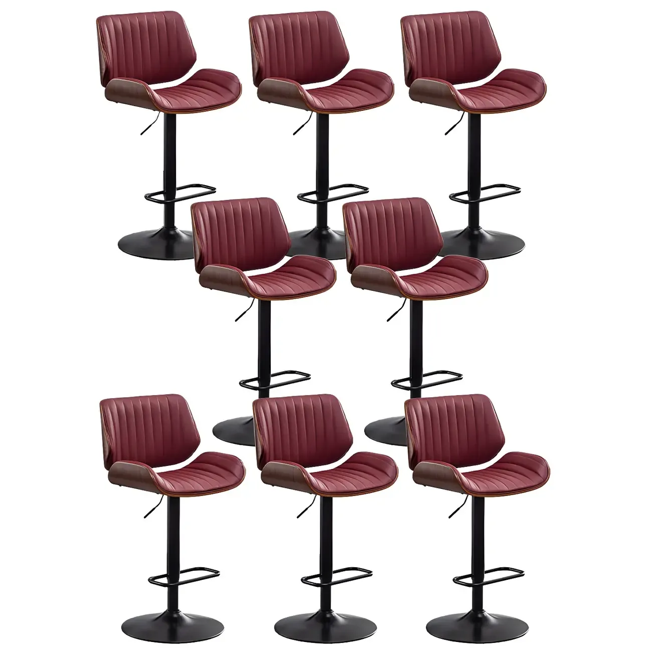 Elegant Wood Leather Red Swivel Adjustable Bar Stool Image - 45