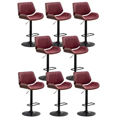 Elegant Wood Leather Red Swivel Adjustable Bar Stool Image - 45