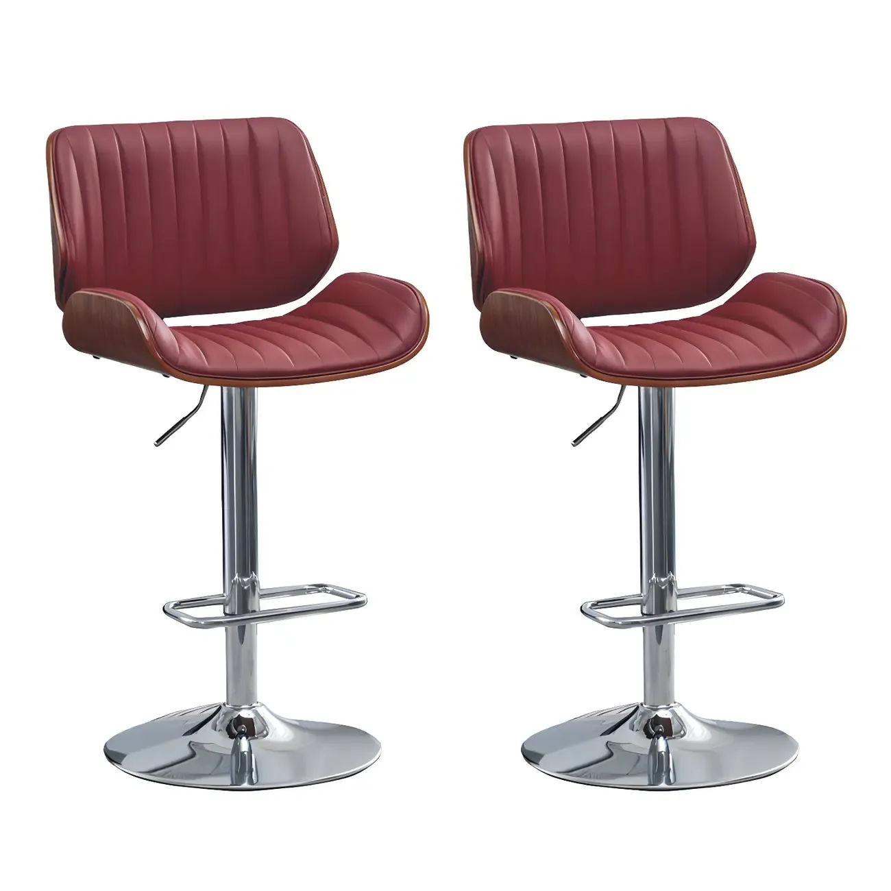 Elegant Wood Leather Red Swivel Adjustable Bar Stool Image - 46