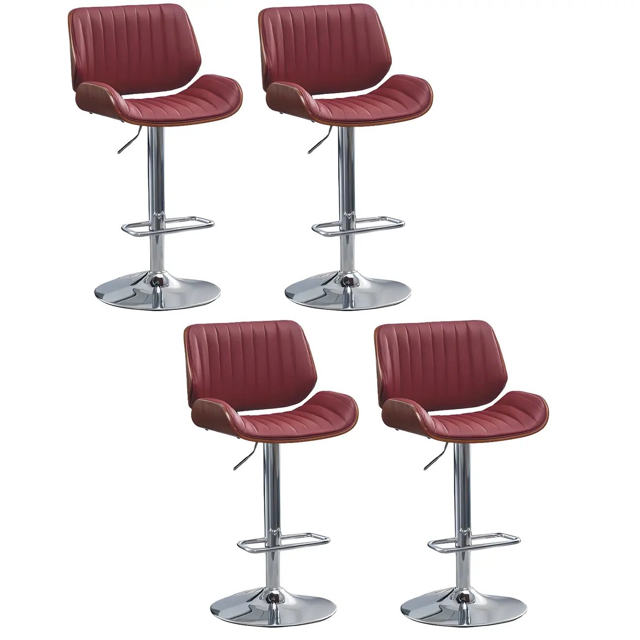 Elegant Wood Leather Red Swivel Adjustable Bar Stool Image - 47 | homeyfad