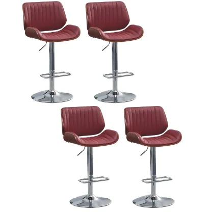 Elegant Wood Leather Red Swivel Adjustable Bar Stool Image - 47