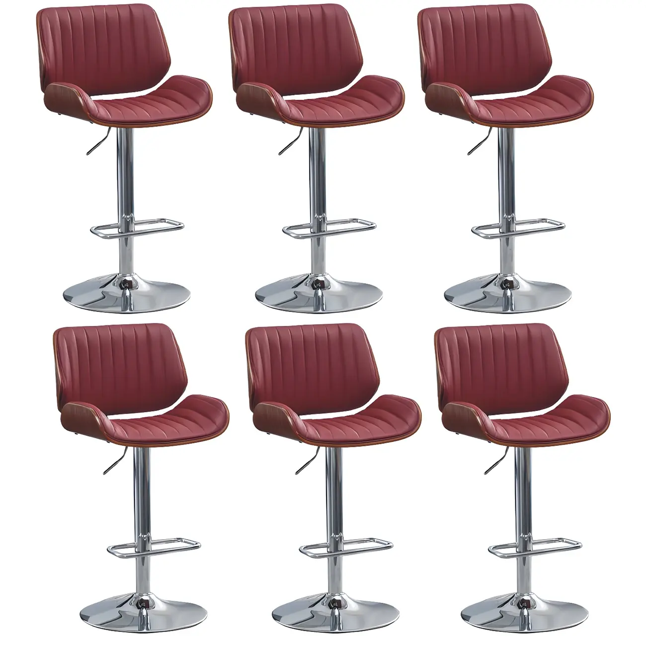 Elegant Wood Leather Red Swivel Adjustable Bar Stool Image - 48 | homeyfad