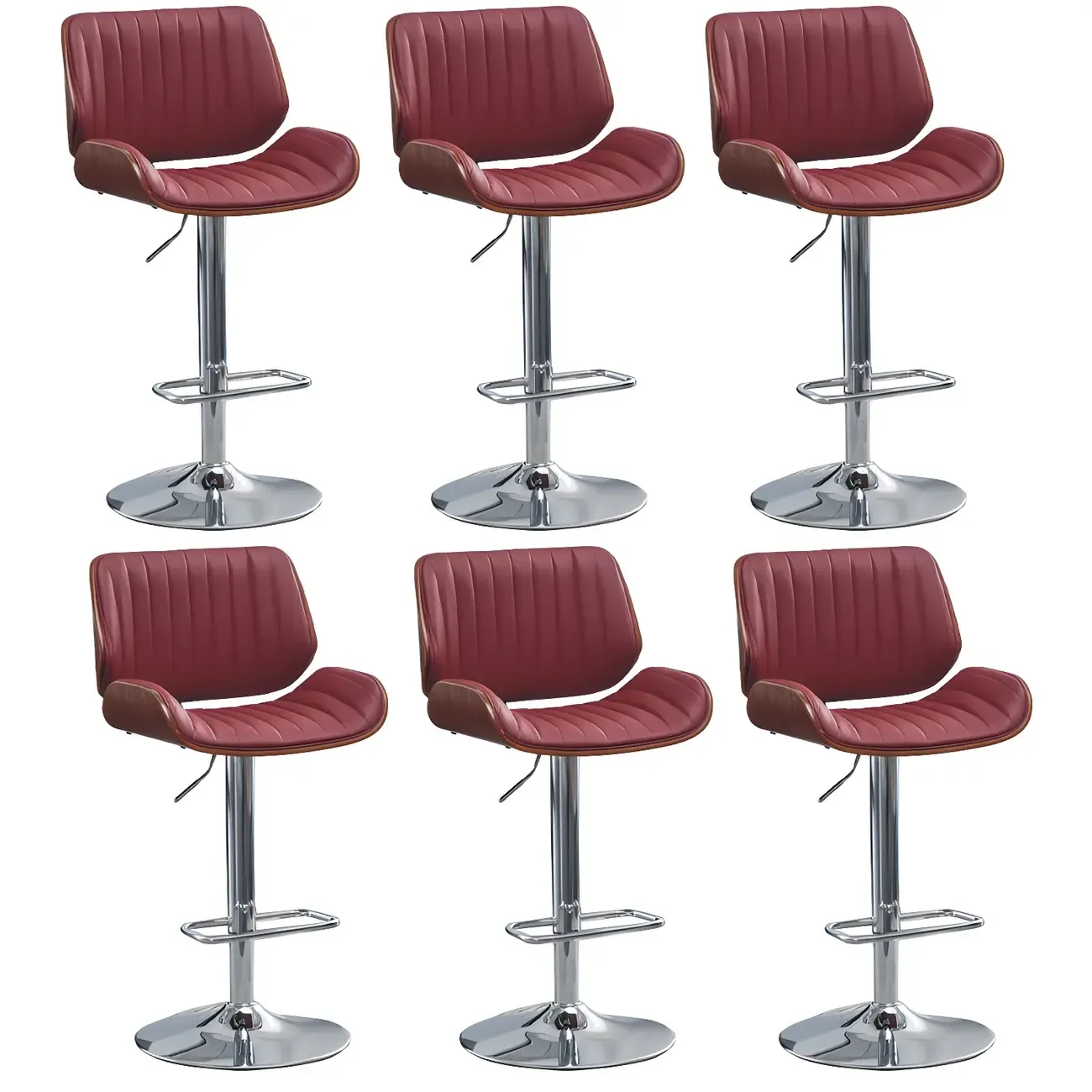 Elegant Wood Leather Red Swivel Adjustable Bar Stool Image - 48